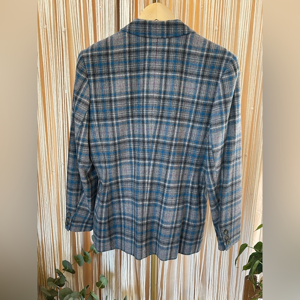 vintage Pendleton wool blazer & pleated skirt suit set in blue & gray plaid - Picture 7 of 16
